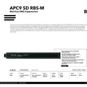 APC9 SD RBS-M Modular 9MM Suppressor – for use with all APC9SD Variants SD-APC9SD-RBS-M
